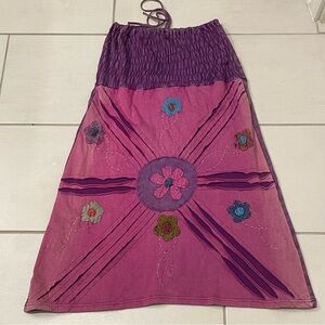 India Boutique boho free size Purple Pink Floral midi halter goth spooky dress
